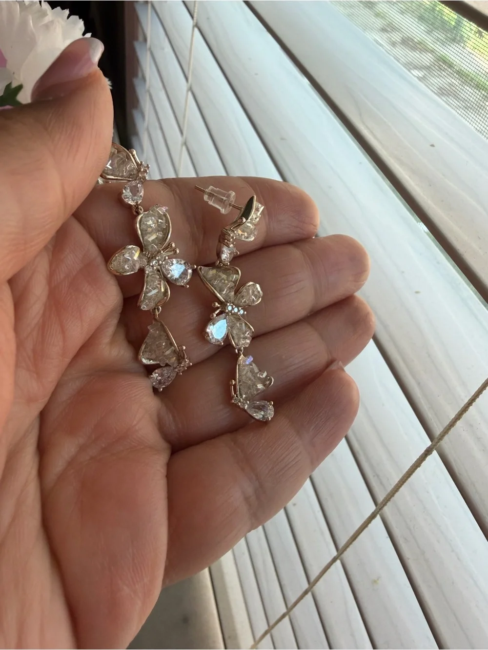 Crystal butterfly Drop Earrings - Gold Tone